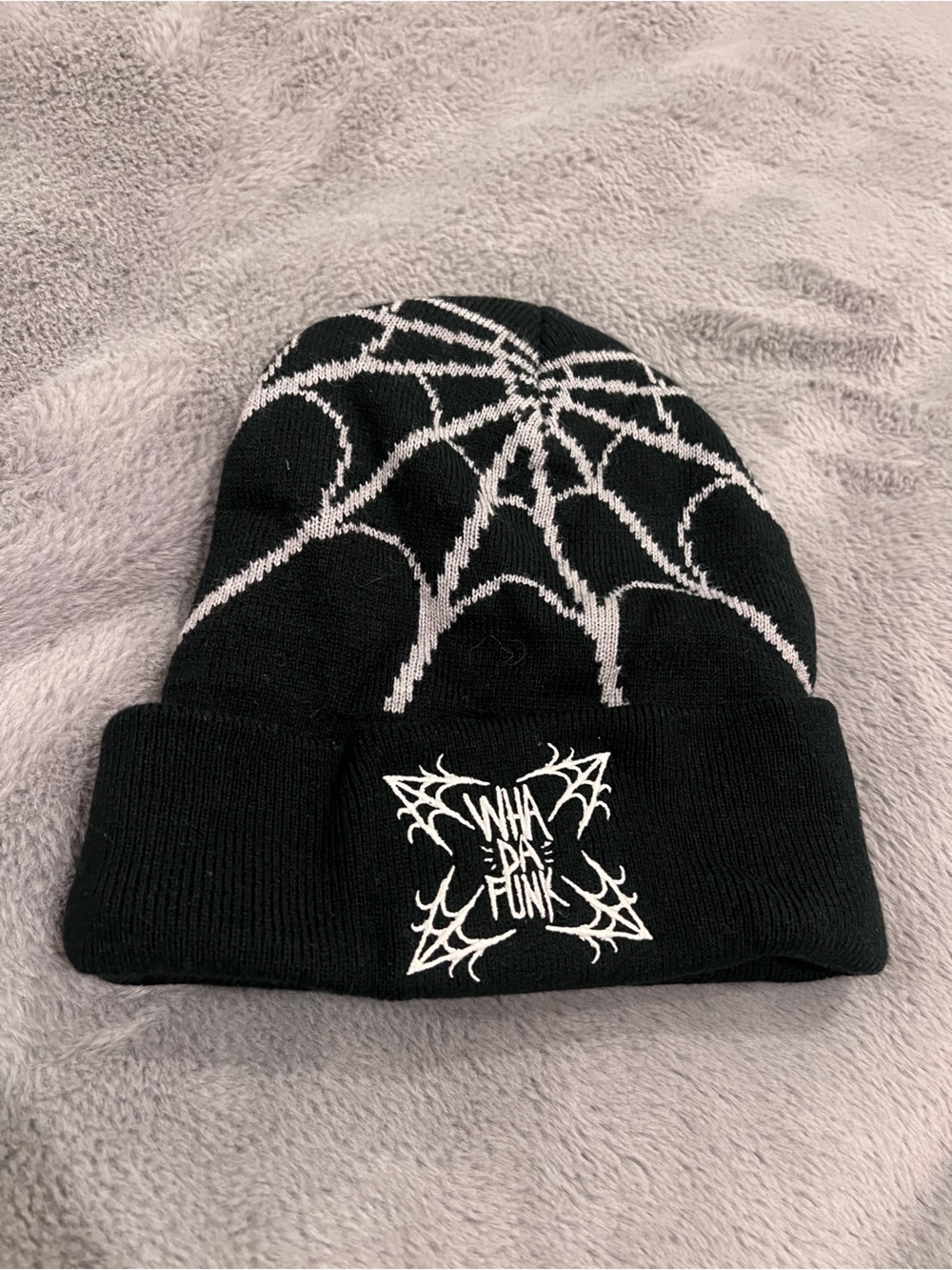 Black/White Spiderweb Pattern Beanie Hat One Size Stretch Goth Men Halloween 🎃